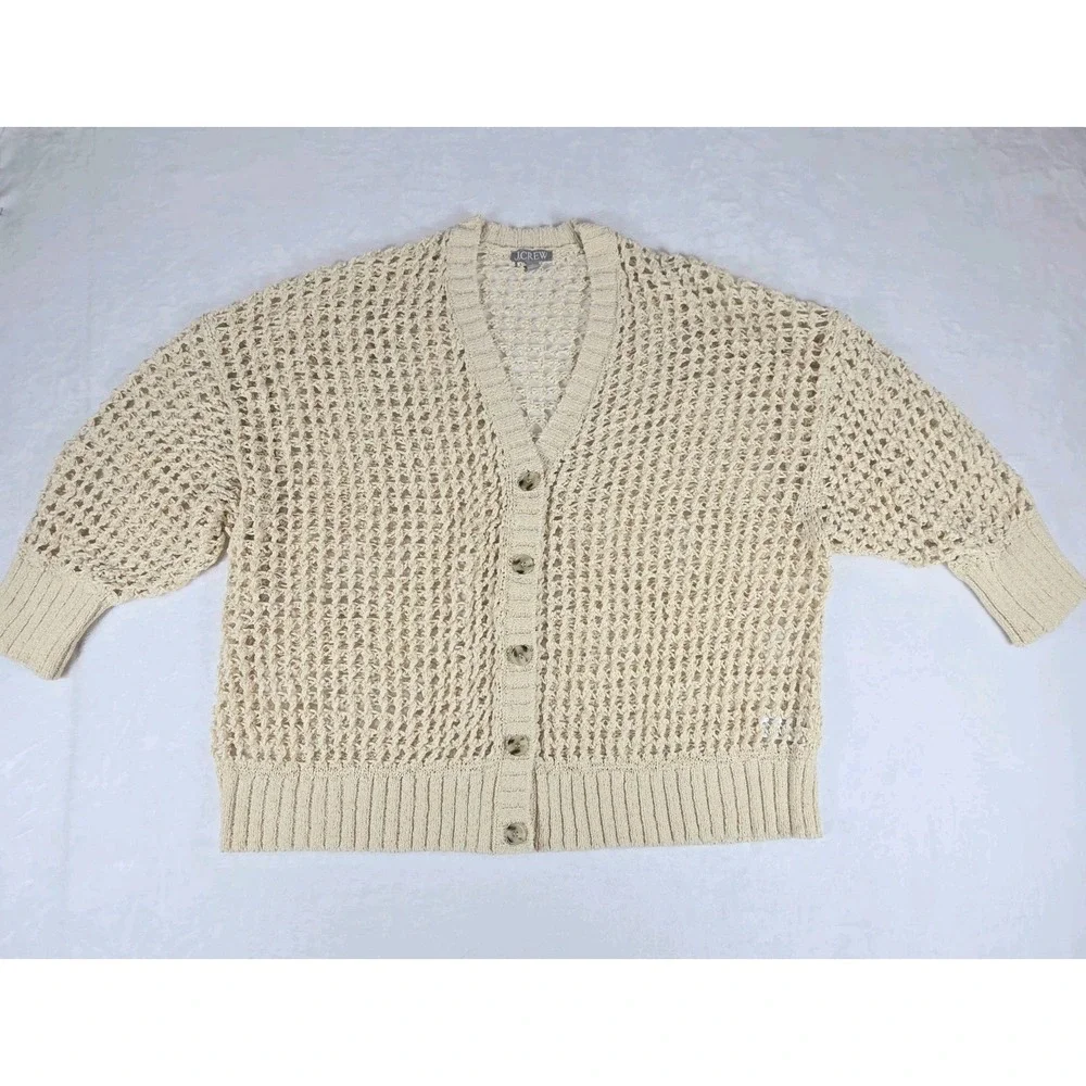 J. CREW Montauk relaxed Cardigan Open Knit Sweater Size 2XL Beige Academia Beach